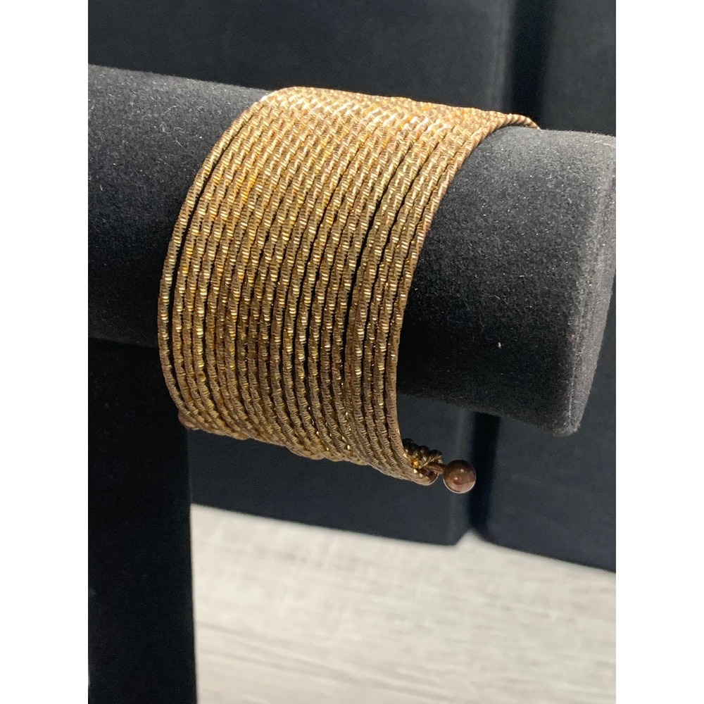 Vintage Gold Tone Multi Strand Textured Wire Cuff Bracelet Statement Bohemian